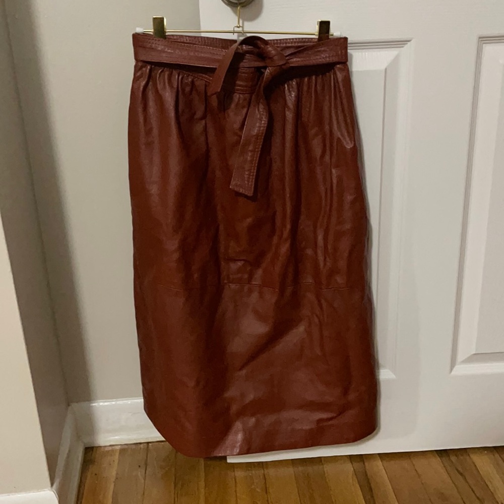 Burnt Orange Leather Midi Skirt